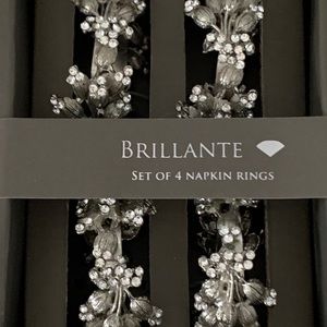Brillante Floral Crystals Napkin Rings - Set of 4 - Silver
